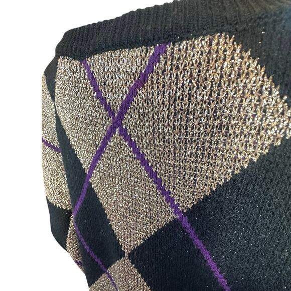 VTG 90s Metallic Argyle Crewneck Sweater Women’s Plus 24W Festive Holiday Party - Picture 6 of 13